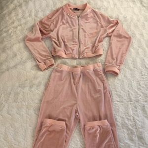 Two piece powder pink track suit